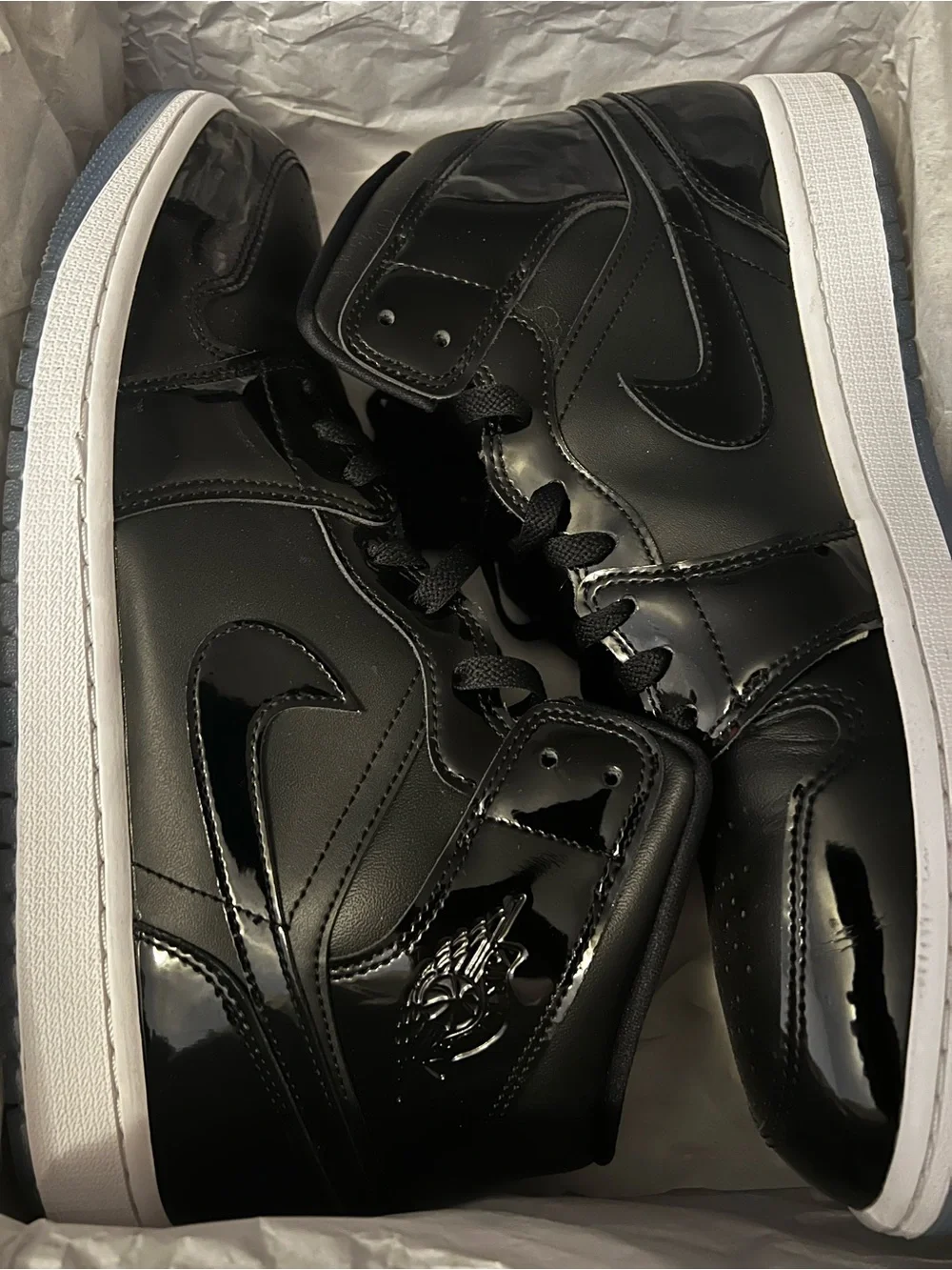 Space Jam Men’s Jordan 1 Retro Black Patent Leather Mid-Top Sneakers